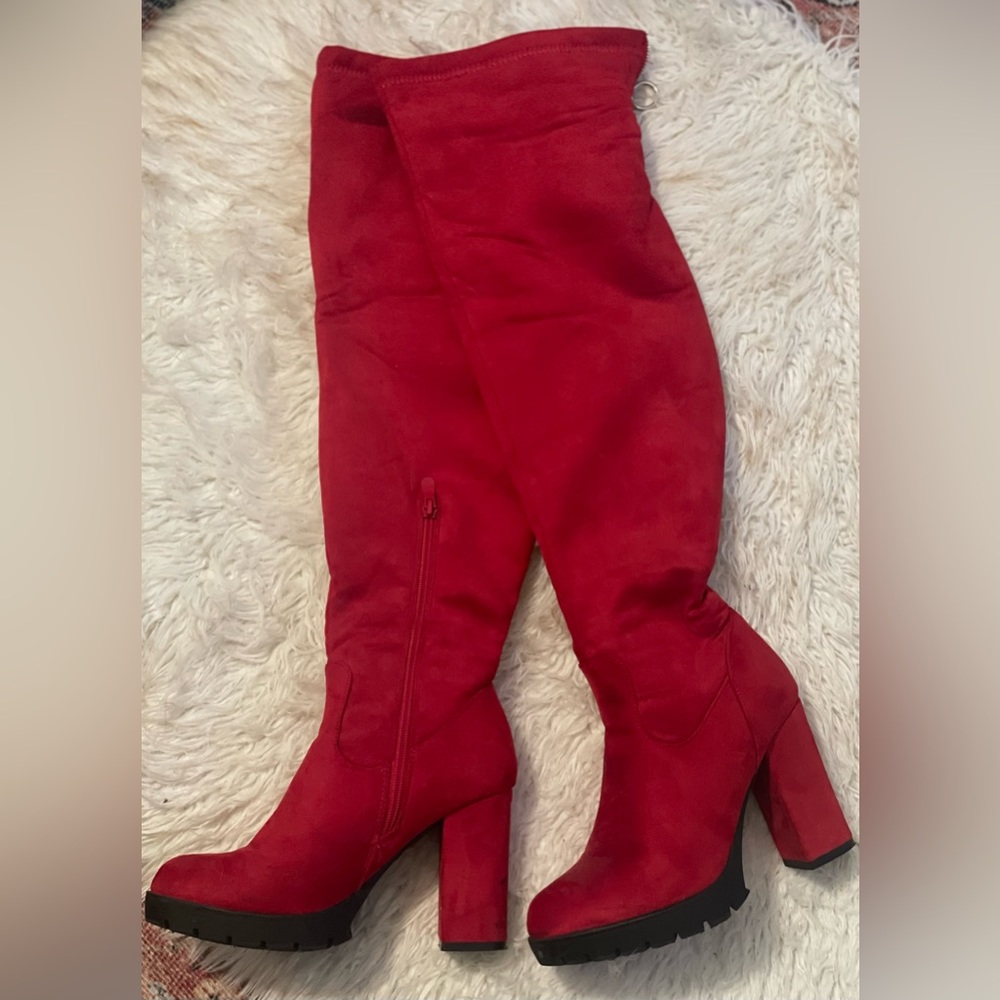 Red Knee High Boots